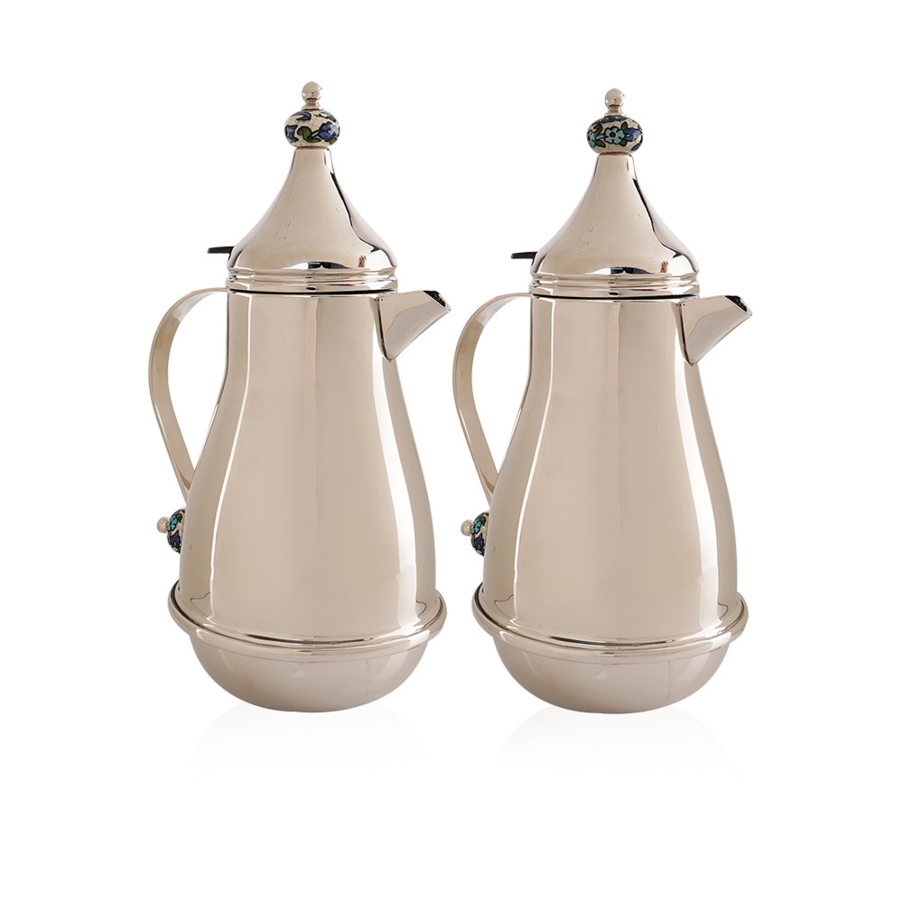 Tea & Arabic Coffee Thermous Set - Silver / Blue Ceramic 