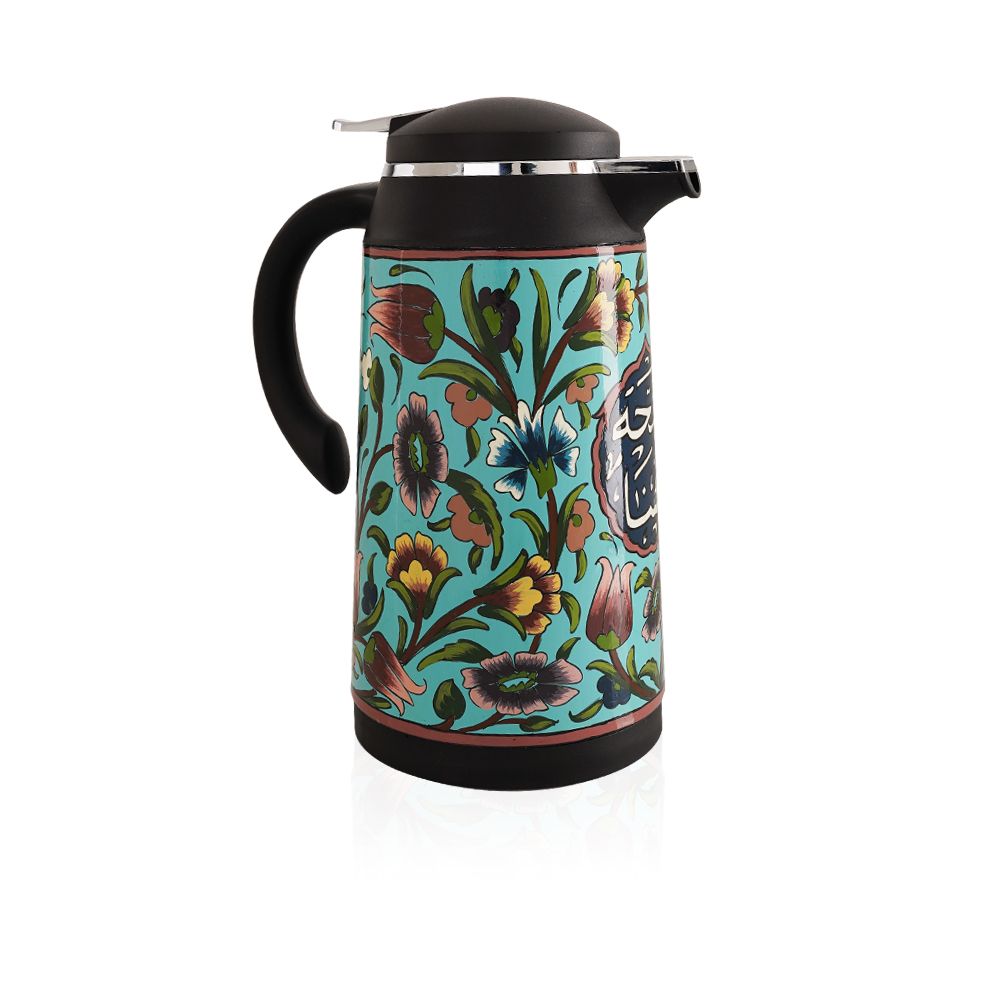 Tea Thermous Set - blue base with multicolored design