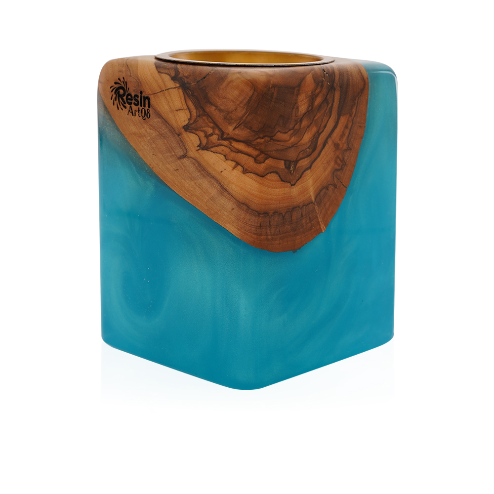 Hand Made Natural Wood Mubkhar - Blue
