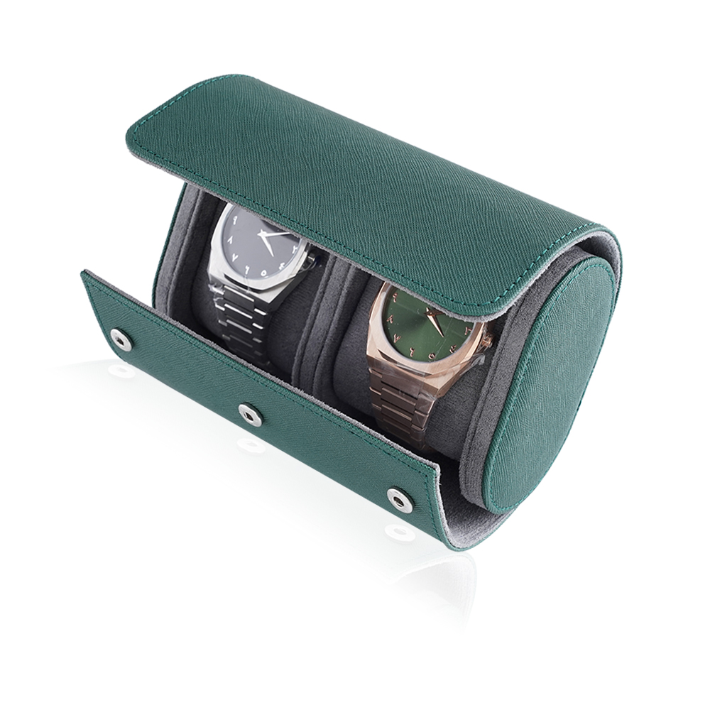 Travel Leather Storage Bag for 2 Watches - Green