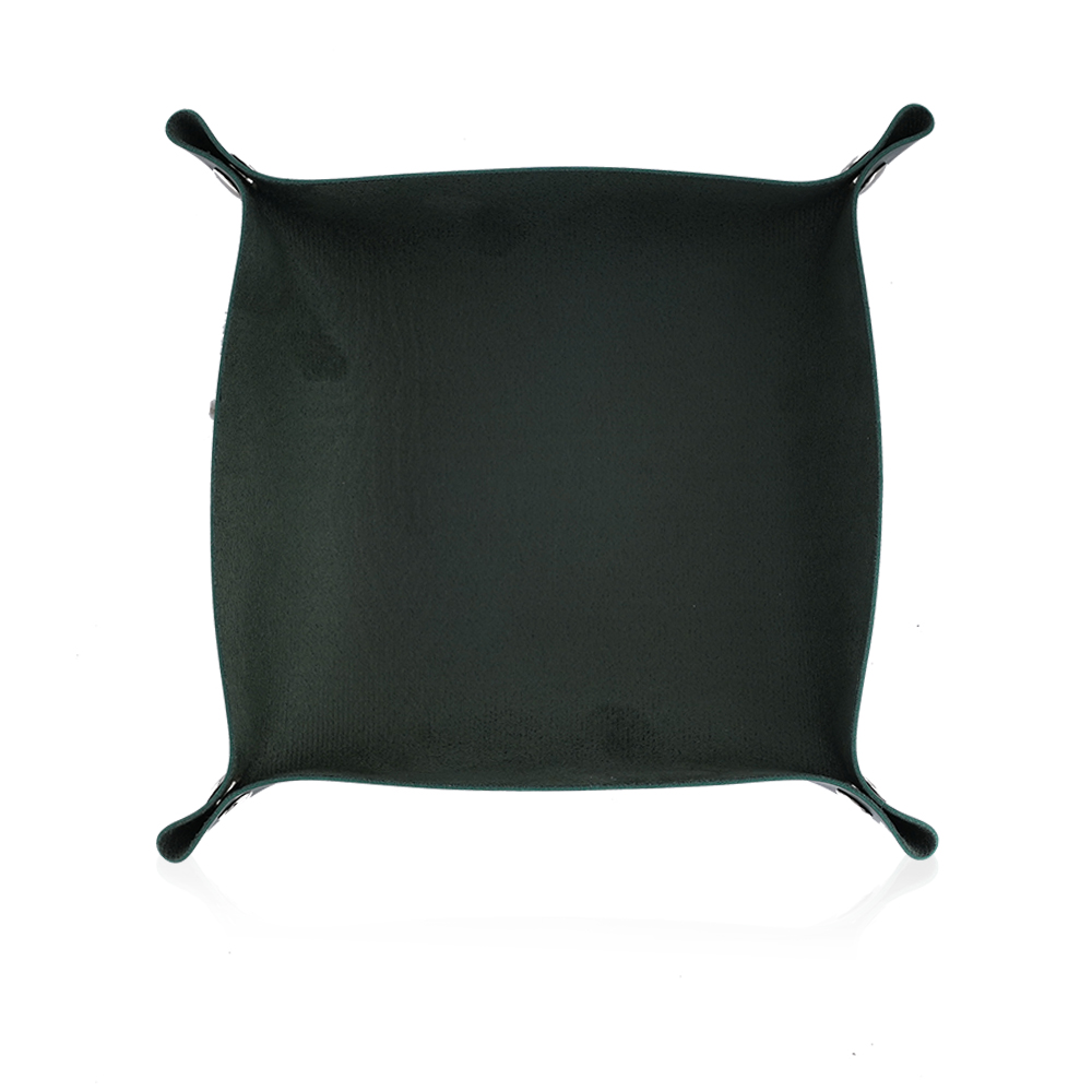 Leather And Velvet Tray - Green