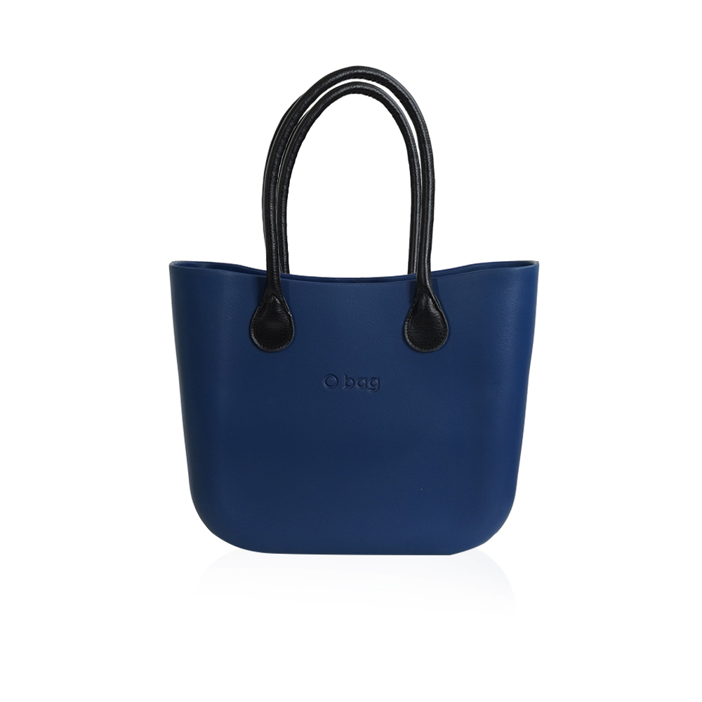 Classic Bag With Long Leather Handles - Dark Blue With Black  
