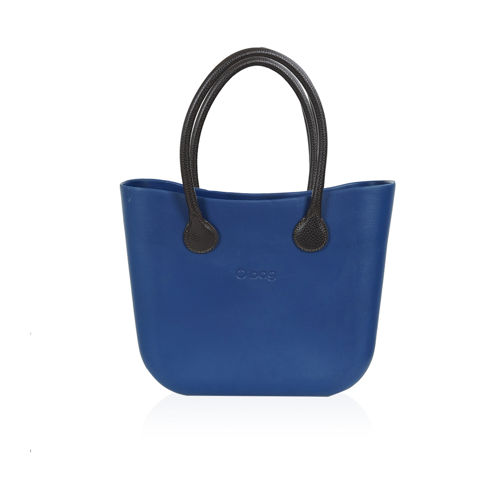 Classic Bag With Long Leather Handles - Dark Blue With Brown