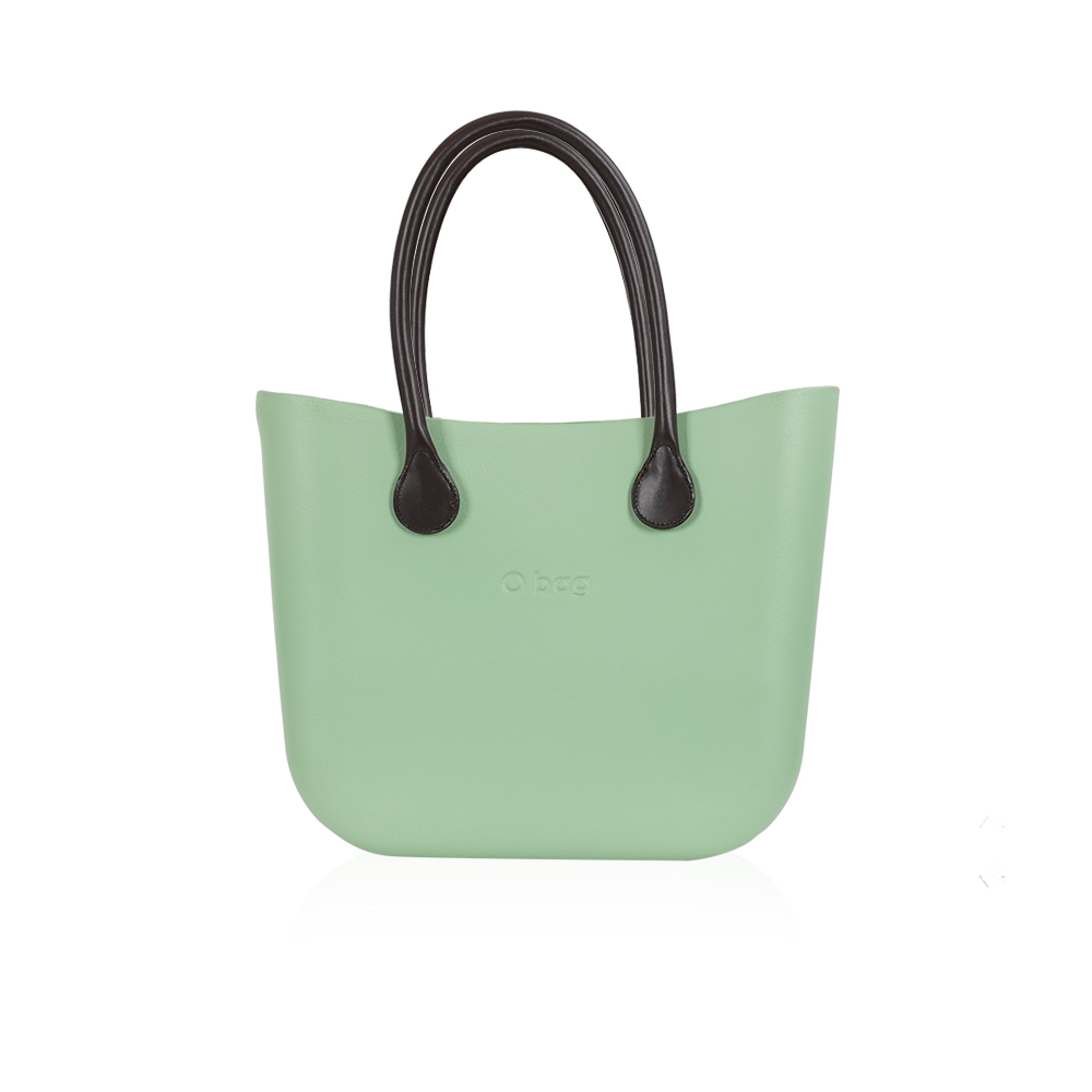 Classic Bag With Long Leather Handles - Sage Green With Brown