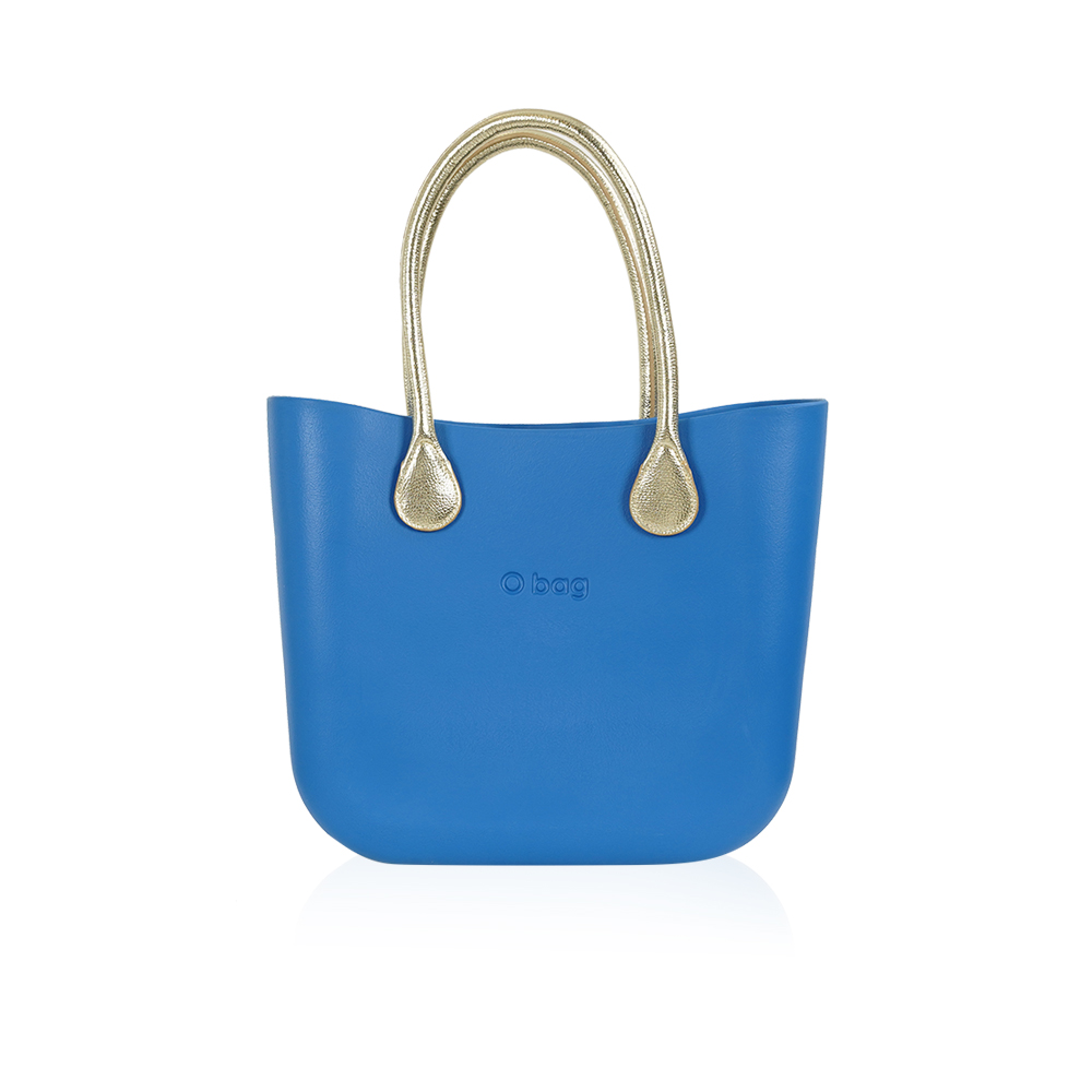 Bag With Long Leather Handles - Blue With Gold
