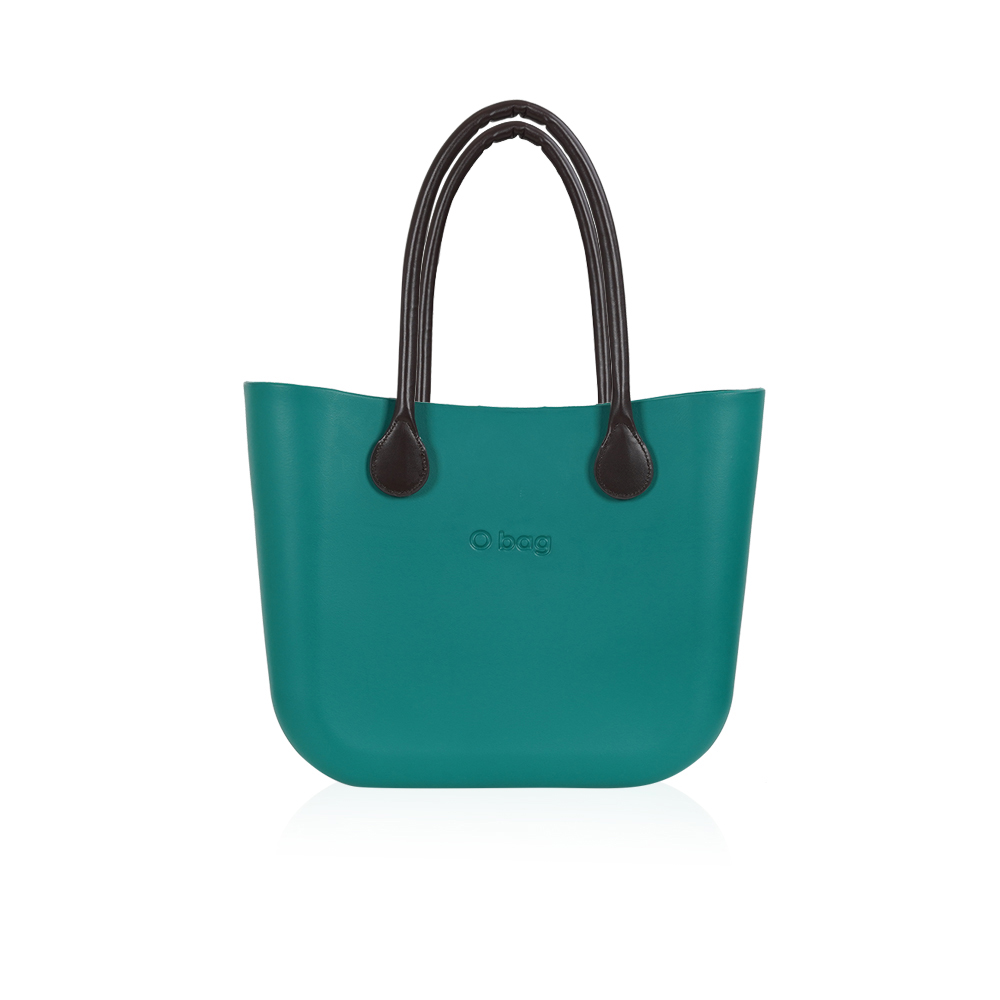 Classic Bag With Long Leather Handles - Petrol Green With Brown