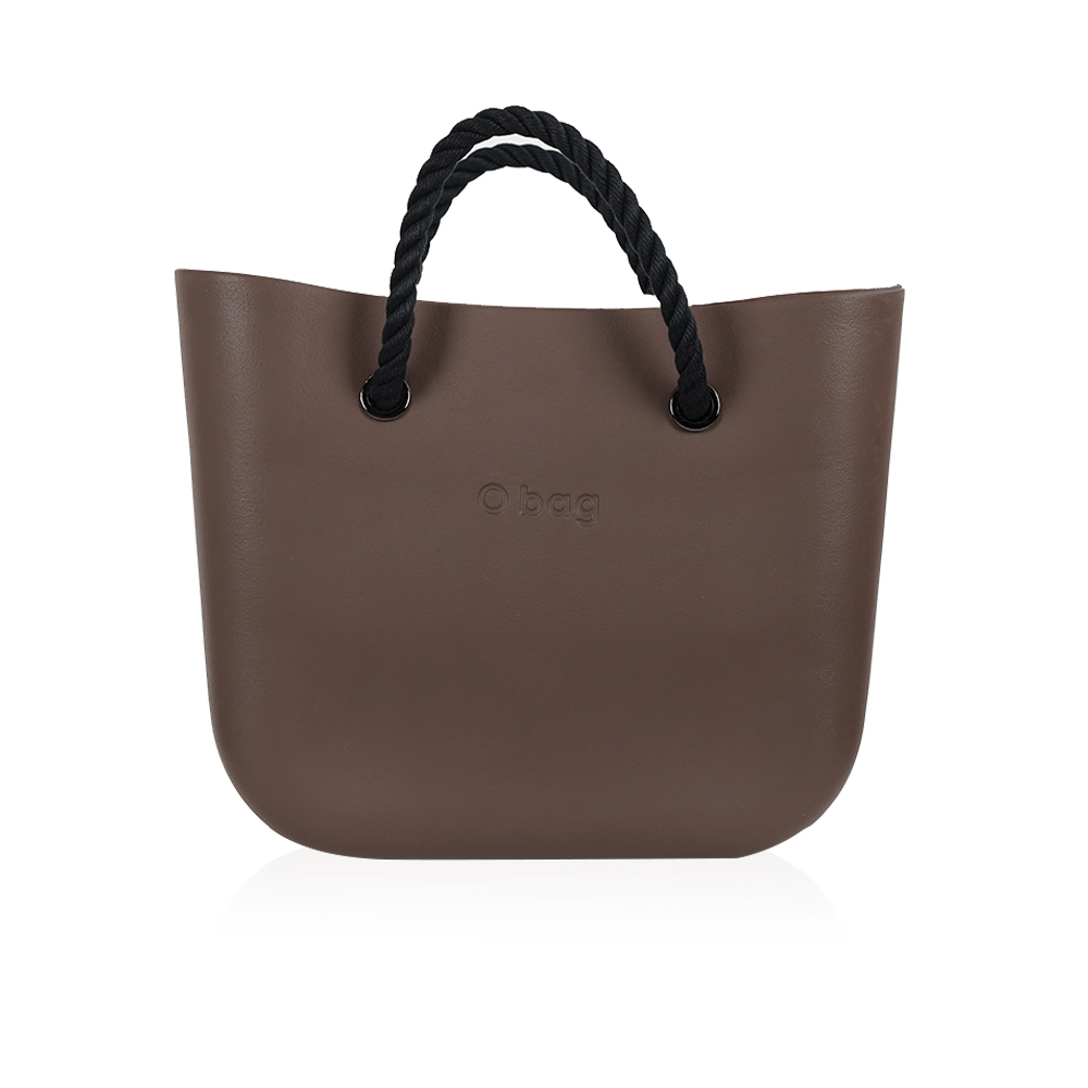 Bag With Short Black Rope Handles - Chocolate With Beige