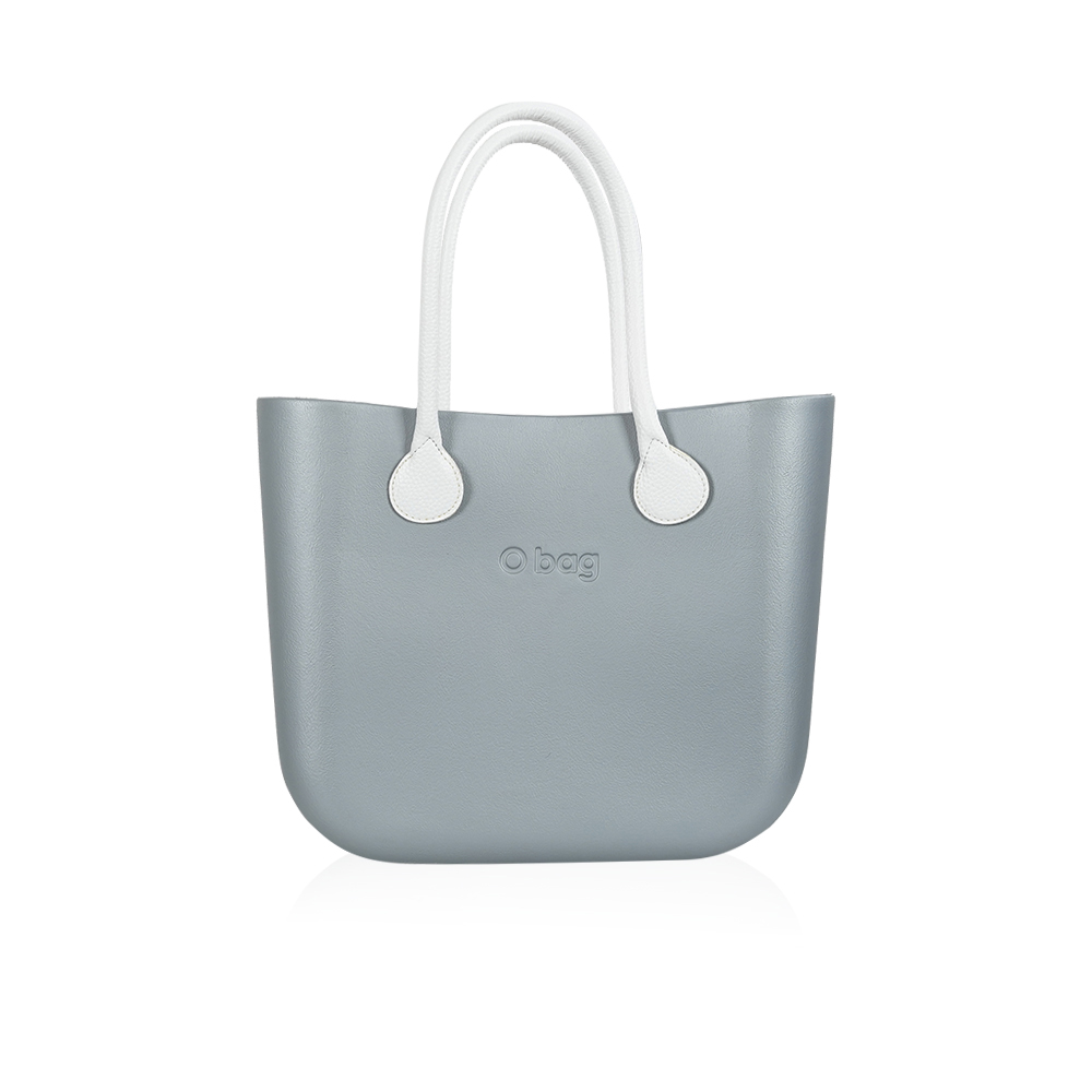Classic Bag With Long Leather Handles - Silver With White