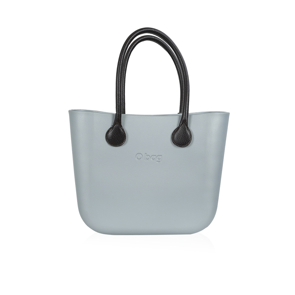 Classic Bag With Long Leather Handles - Silver With Brown