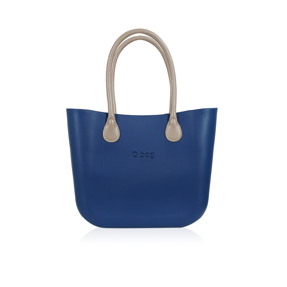 Classic Bag With Long Leather Handles - Dark Blue With Dove