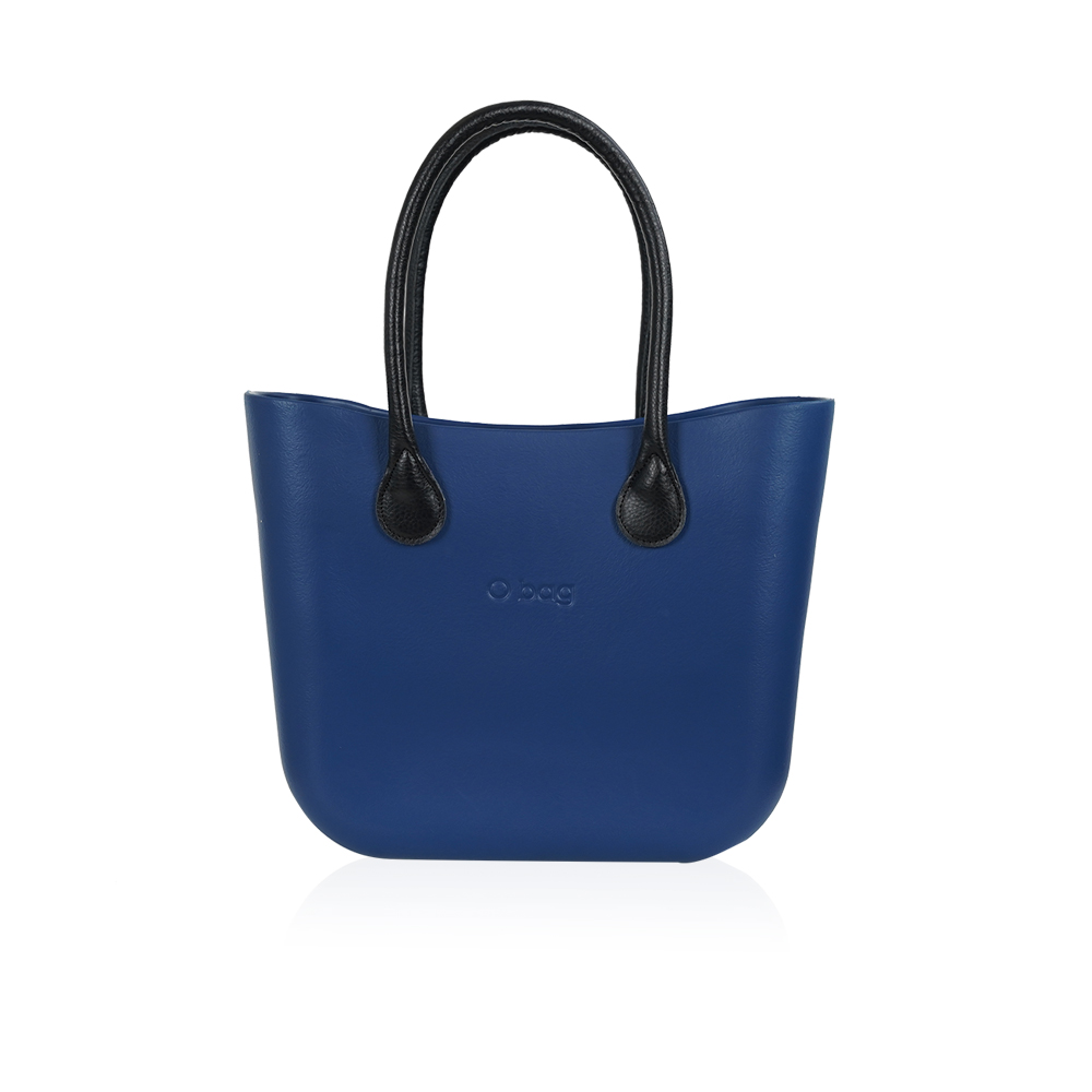 Classic Bag With Long Leather Handles - Navy Blue With Black