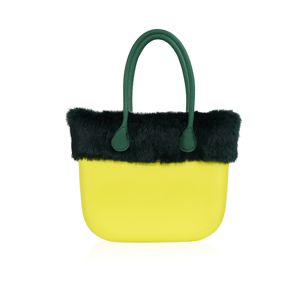 Classic Bag With Short lacquered Handles - Lime With Green