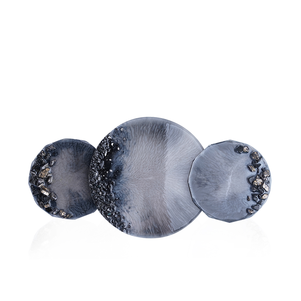 Round Coasters With Stone - Gray And Black  