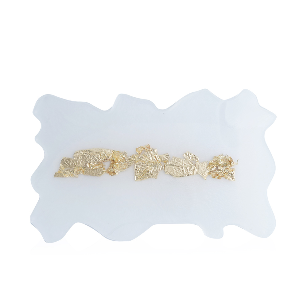 Rectangular tray Feather - scalloped white + gold leaf