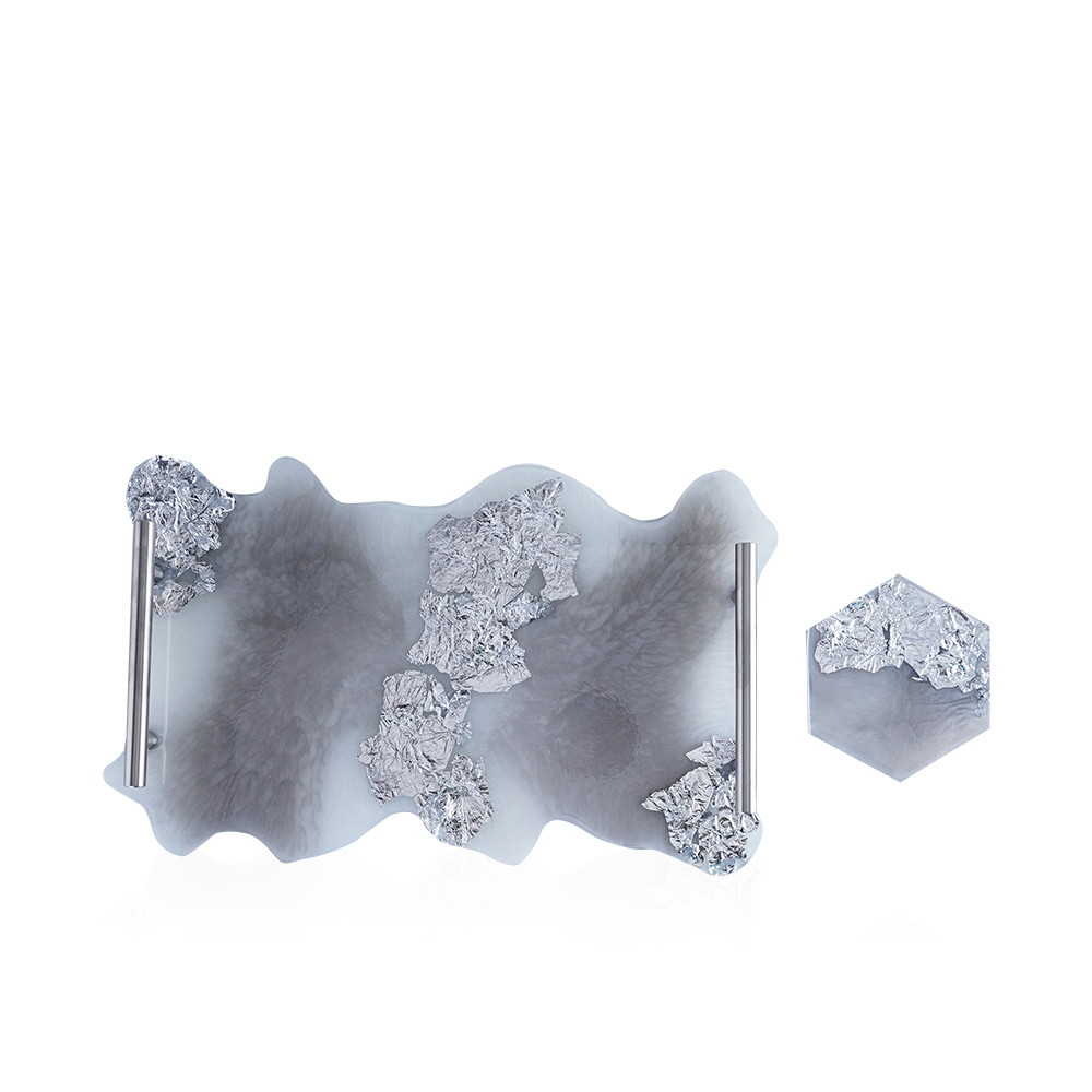 Book break - coaster - rectangular tray Set - Gray/ Off White/ Silver