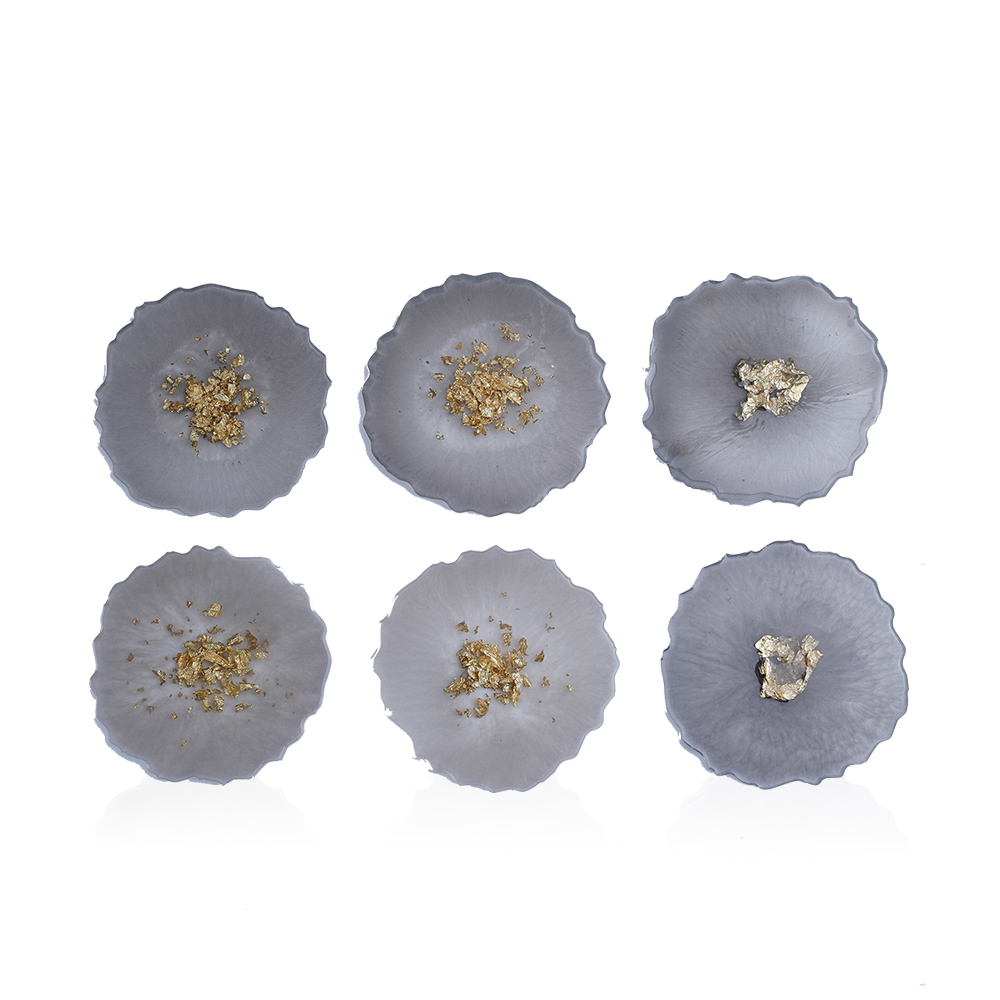 Coasters Set of 6 pieces - Gray with gold leaf