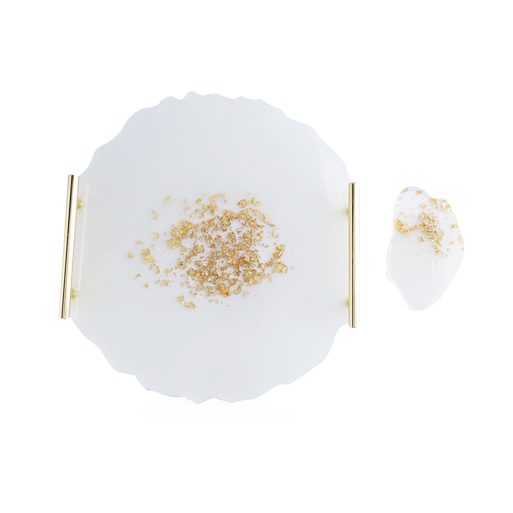 Large Tray - Off white / gold paper