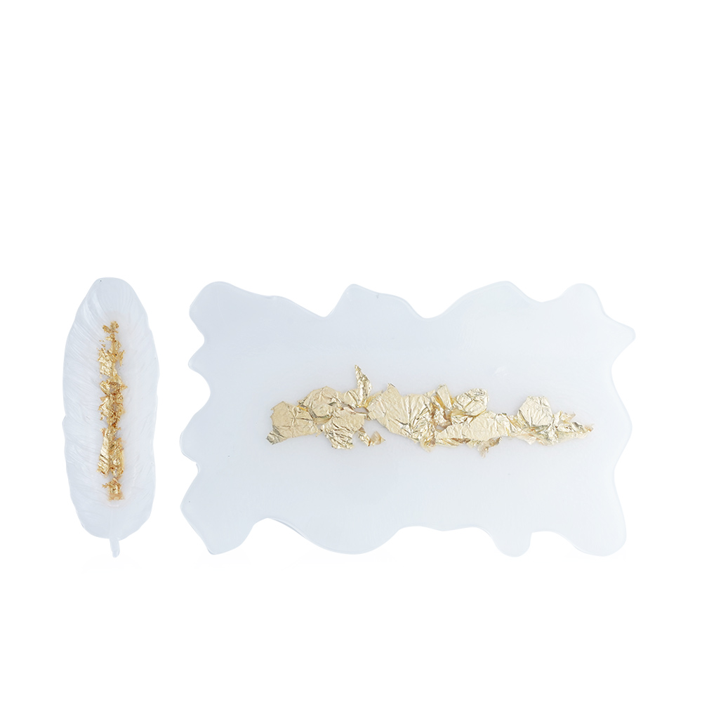 Rectangular Tray - White Sscalloped with Gold Leaf
