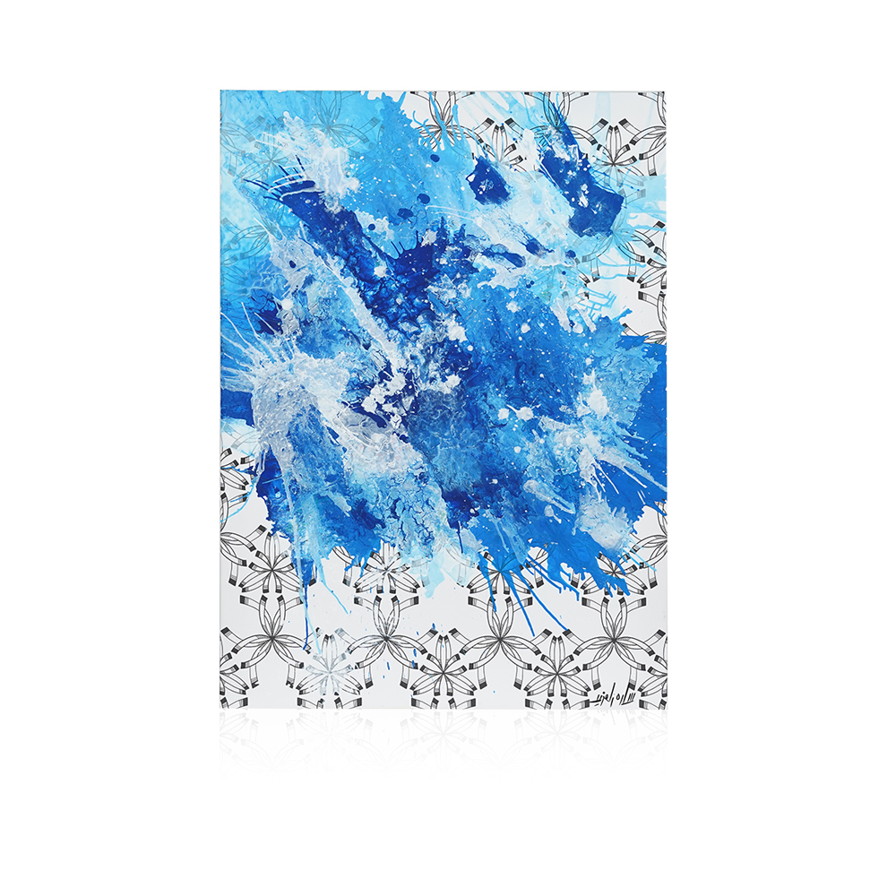 Digital Zentangle Painting - Gray - Blue - White