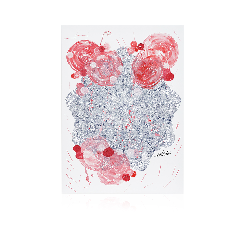 Digital Zentangle Painting - Blue - Red - Pink - White