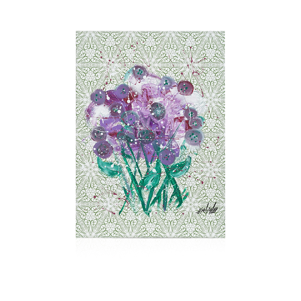Digital Zentangle Painting - Green- Purple - White