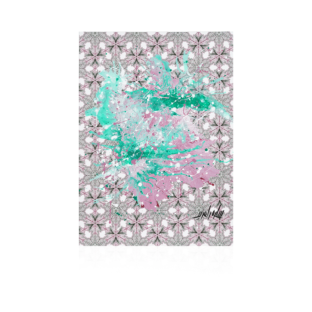 Digital Zentangle Painting - Green - Pink - White