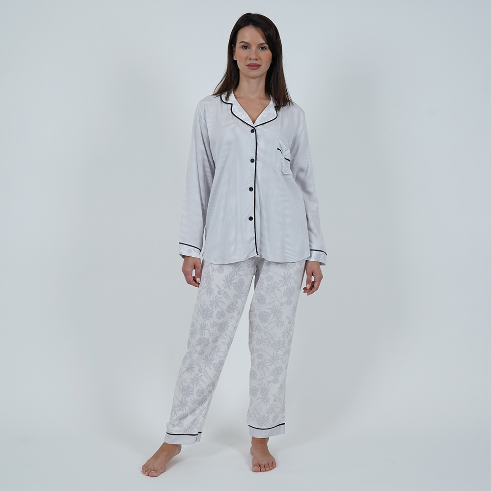 Long sleeve Pijama 2 Pcs - White and Grey