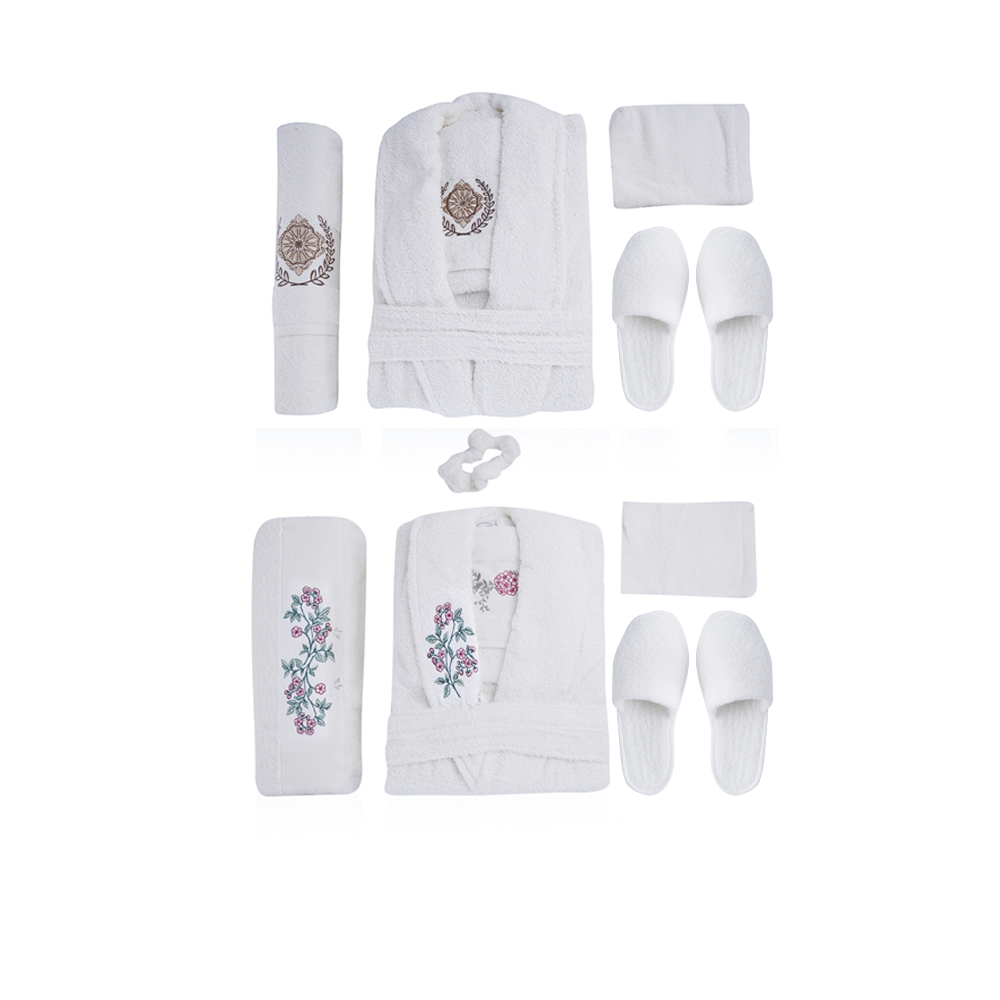 Al Fouz Turkish Bathrobe For Men and Women - 13 Pcs - Cream X Cream