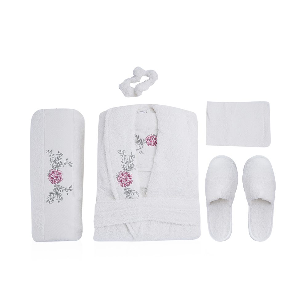 Al Fouz Turkish Bathrobe For Women - 7 Pcs - Cream