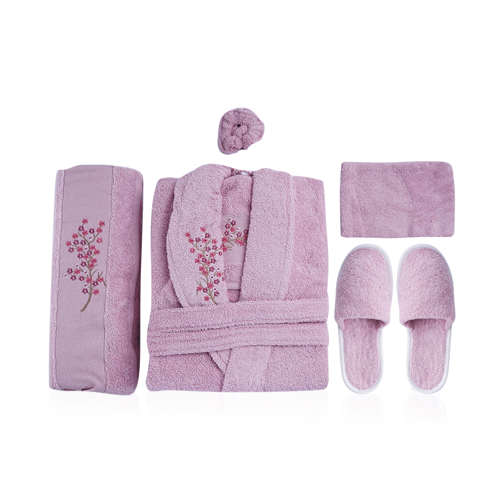 Al Fouz Turkish Bathrobe For Women - 7 Pcs - Orange