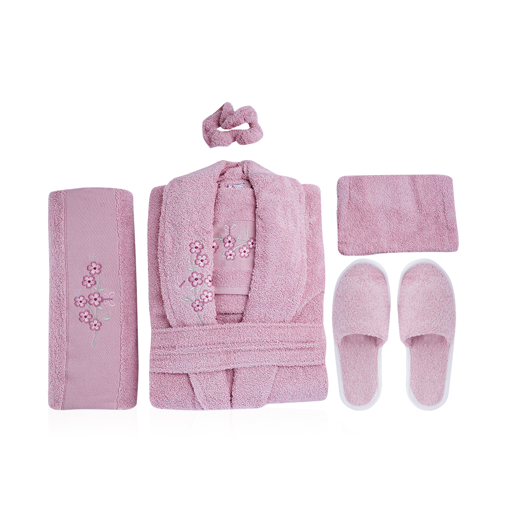 Al Fouz Turkish Bathrobe For Women - 7 Pcs - Rose