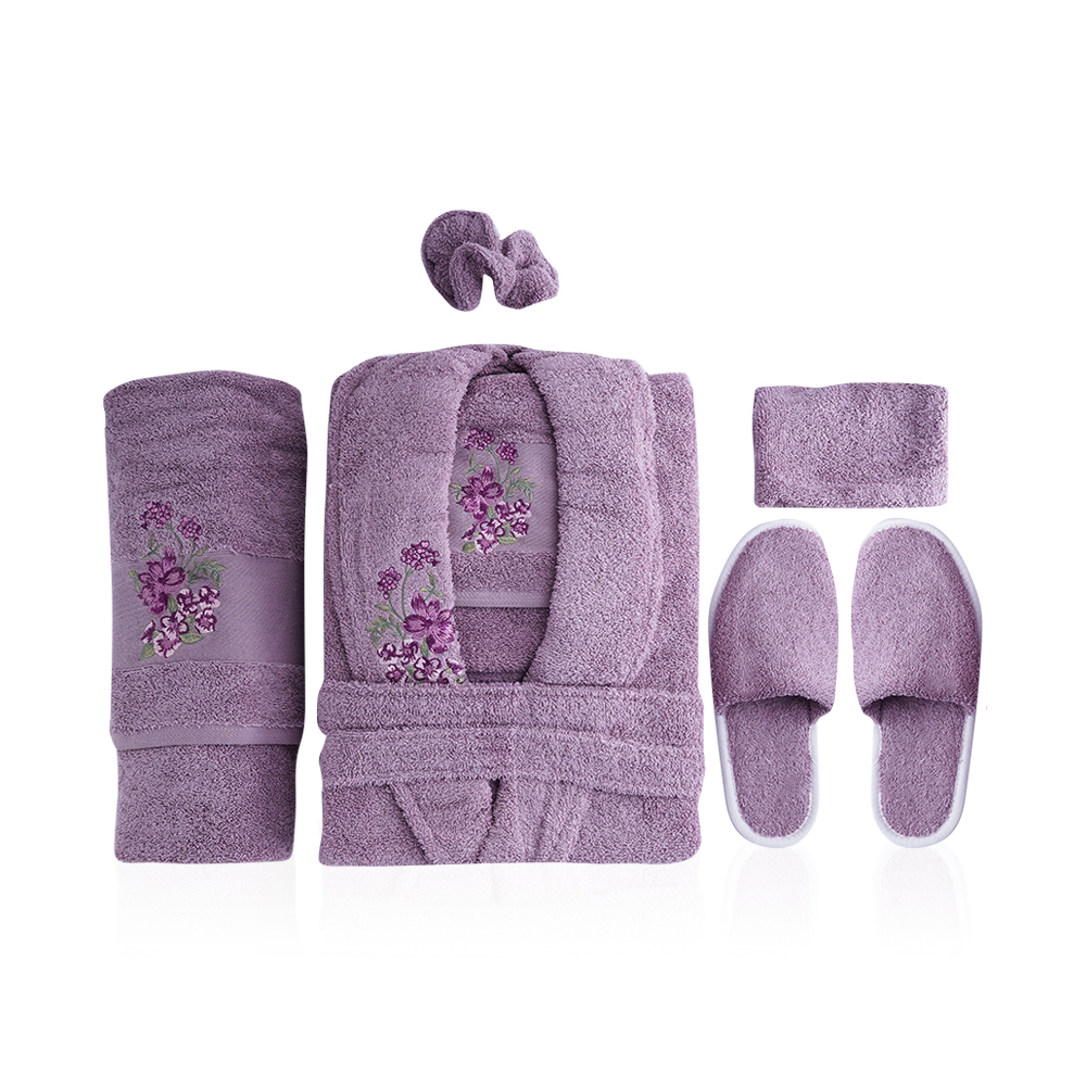 Al Fouz Turkish Bathrobe For Women - 7 Pcs - Lilac