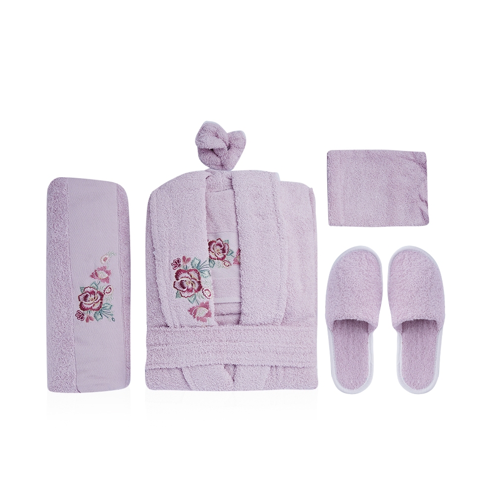 Al Fouz Turkish Bathrobe For Women - 7 Pcs - Light Powder