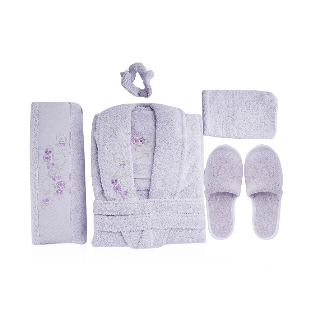 Al Fouz Turkish Bathrobe For Women - 7 Pcs - Damson