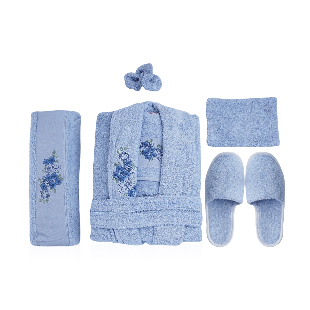 Al Fouz Turkish Bathrobe For Women - 7 Pcs - Light Blue