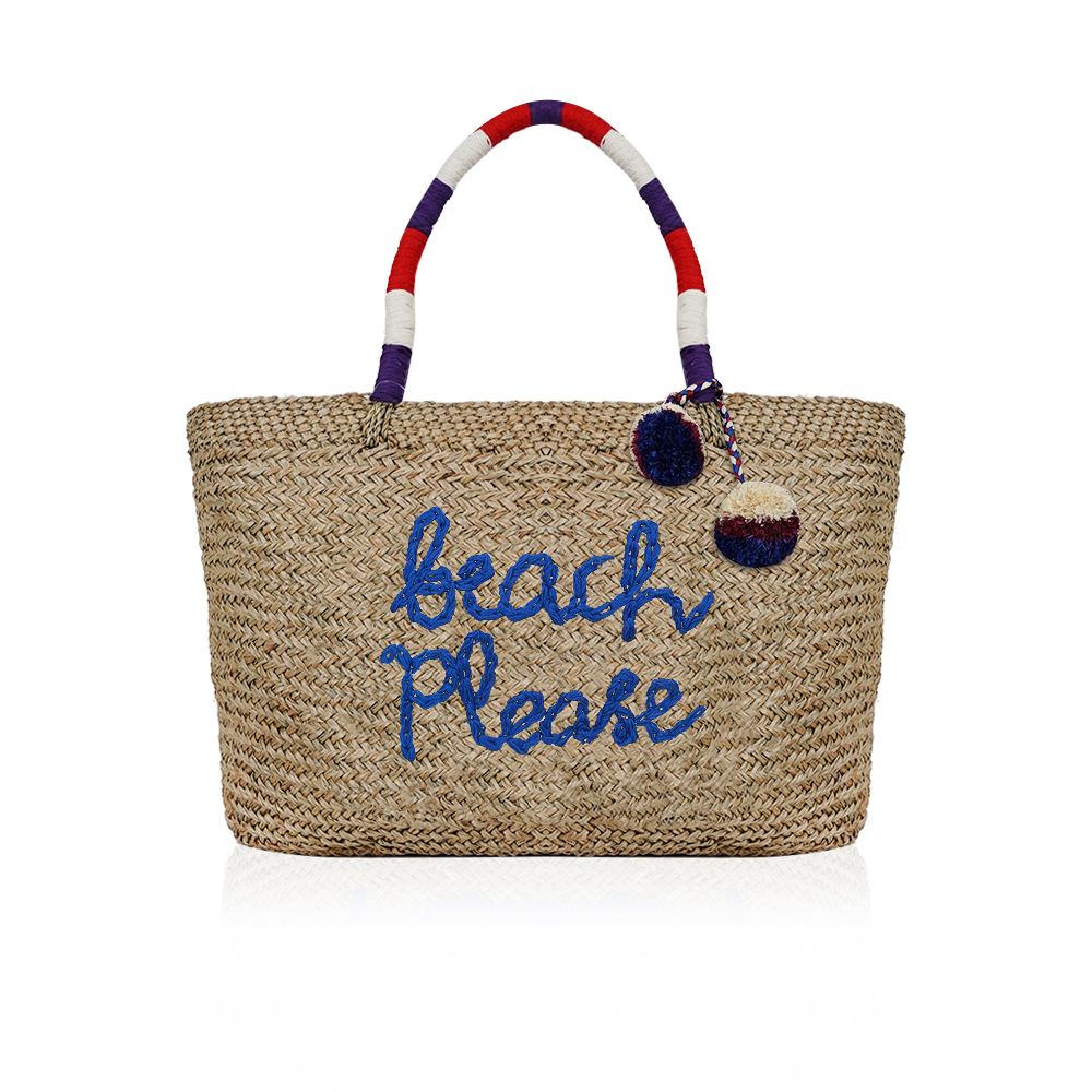 Pom Pom Straw Tote Bag - Beach Please - N 1