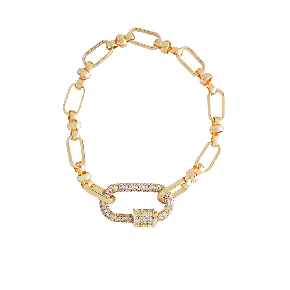 Chunky chain bracelet with zircon - Gold - Free size