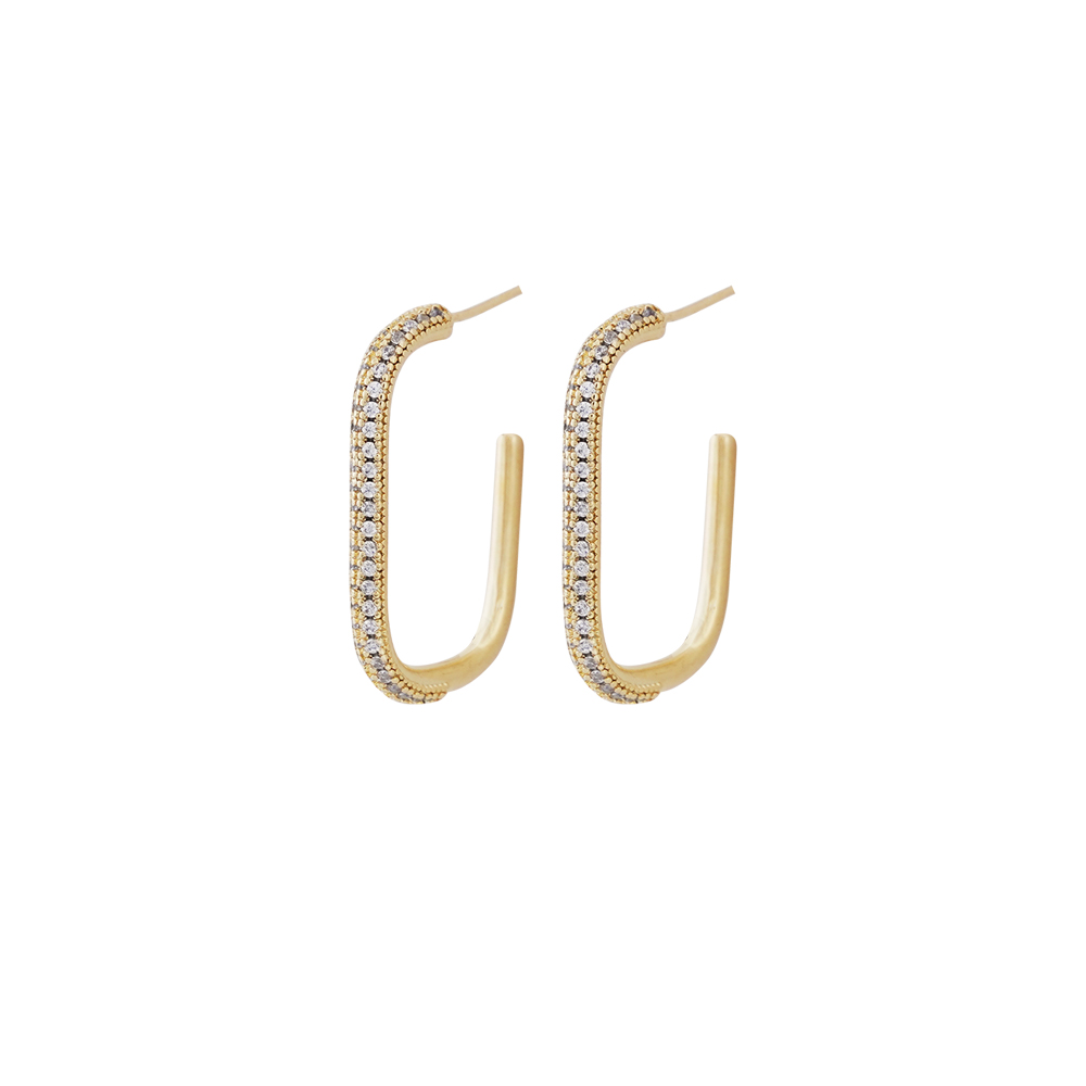 Cubic loop earrings with zircon - Gold - Free size