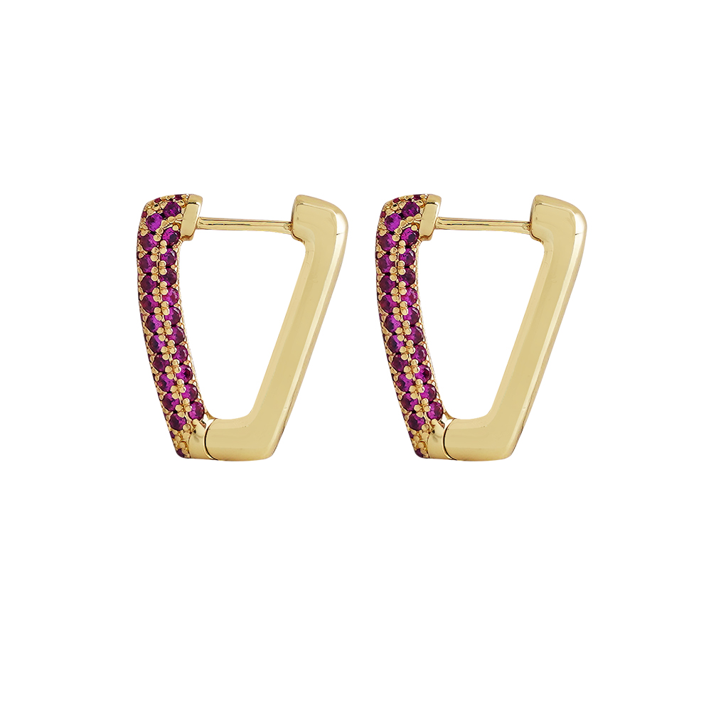 V Shape Earrings With Zircon Ston - Gold/red - Free Size
