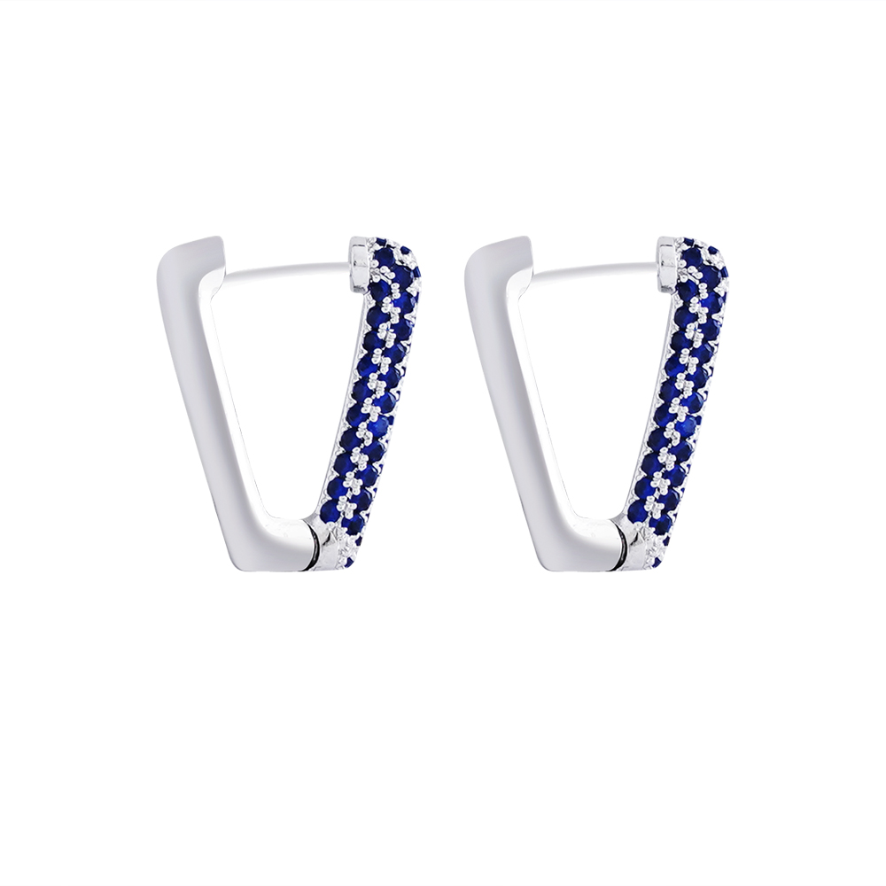 V Shape Earrings With Zircon Ston - Silver/Blue - Free Size