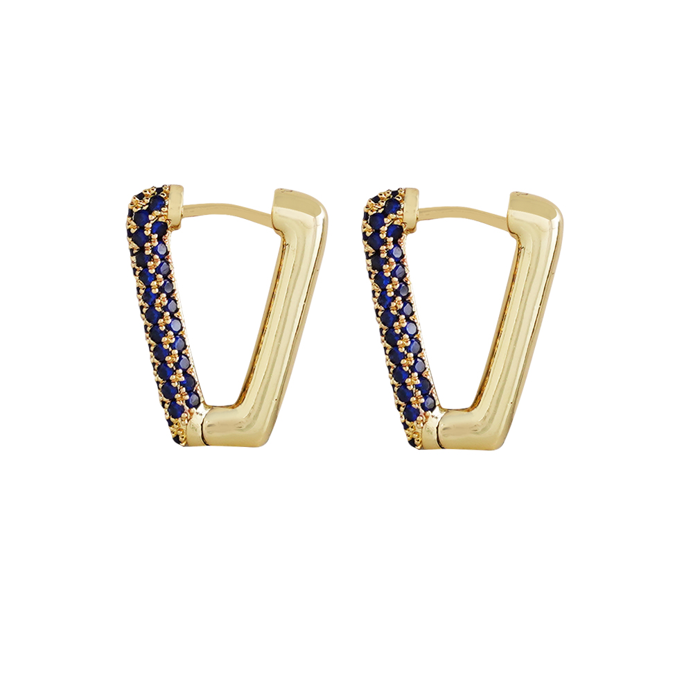 V Shape Earrings With Zircon Ston - Gold/Black - Free Size