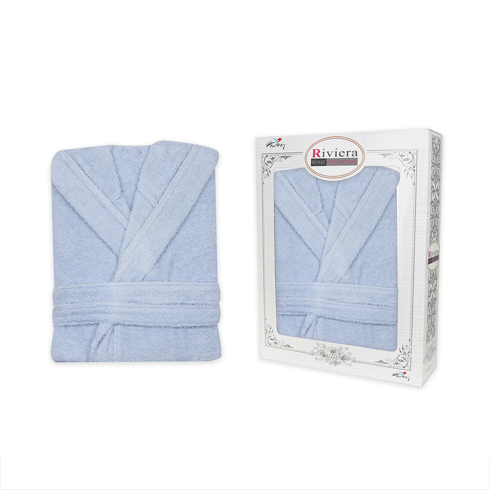 Turkish Bathrobe Without Hood For Women - Light Blue