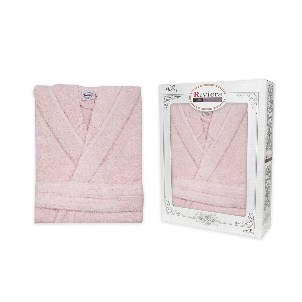 Turkish Bathrobe Without Hood For Women - Light Pink