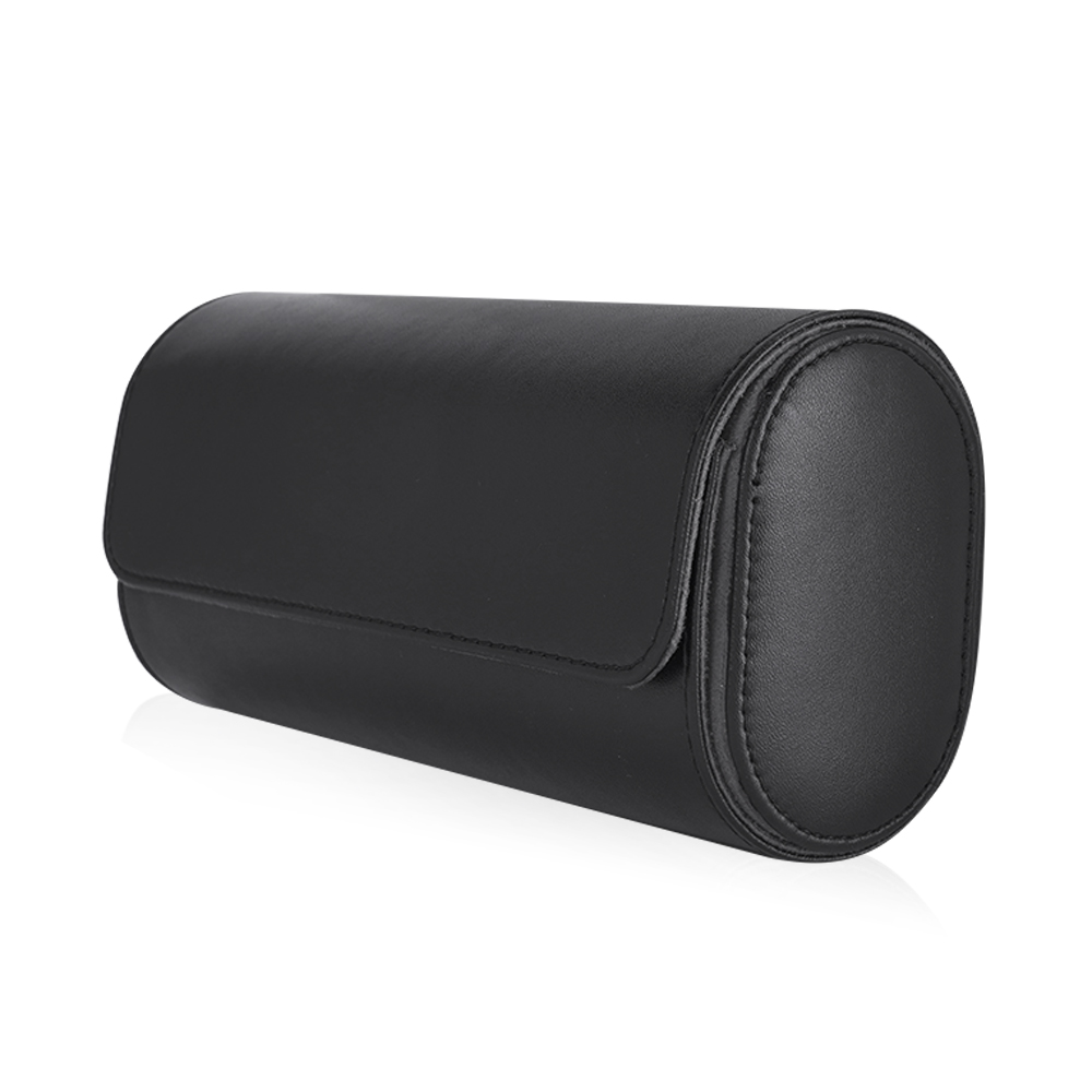 Travel Leather Storage Bag for 3 Watches - Black / Dark Gray Velvet