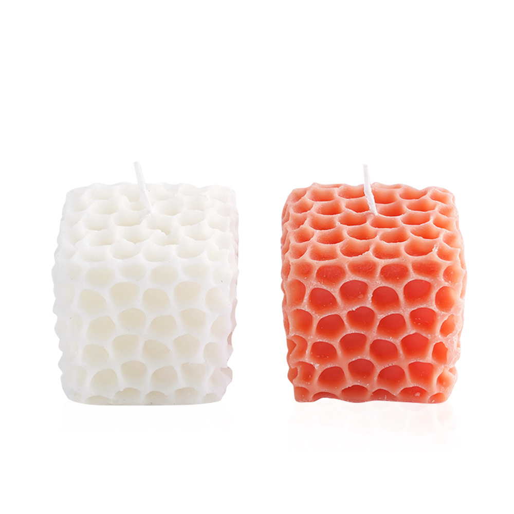 Cube Honeycomb Candle Set of 2 Pcs - White and Peach