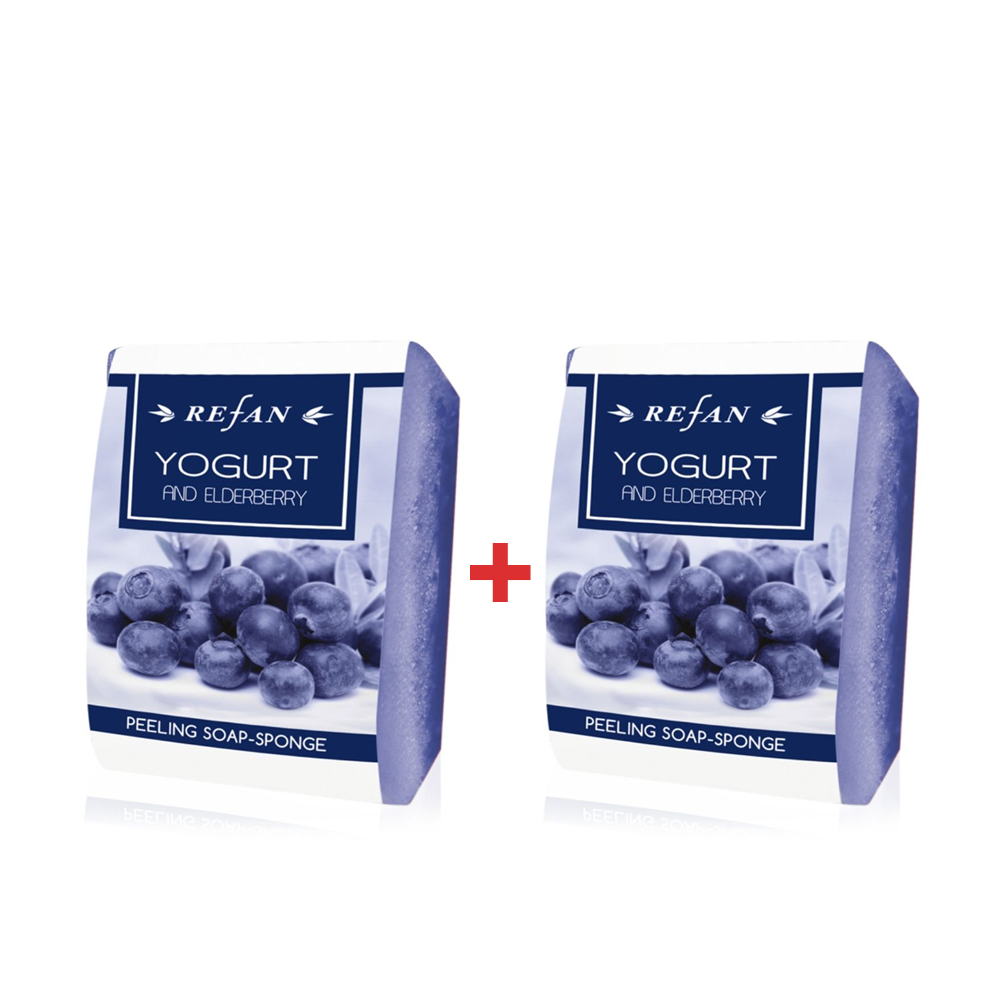 Set of two Peeling Sponge Soap Yogurt & Elderberry - 75 g Set of two Peeling Sponge Soap Yogurt & Elderberry - 75 g