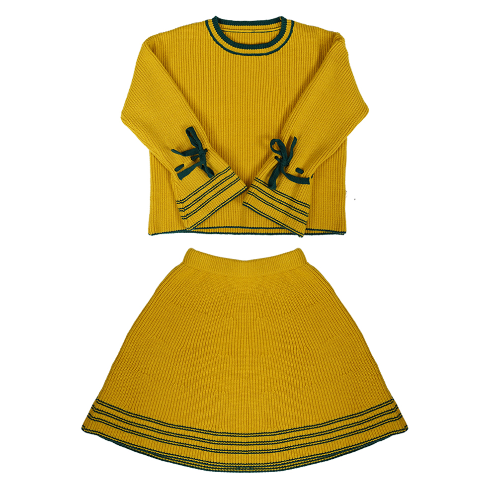 Blouse And Skirt - Yellow with Green - 7 to 8 Years