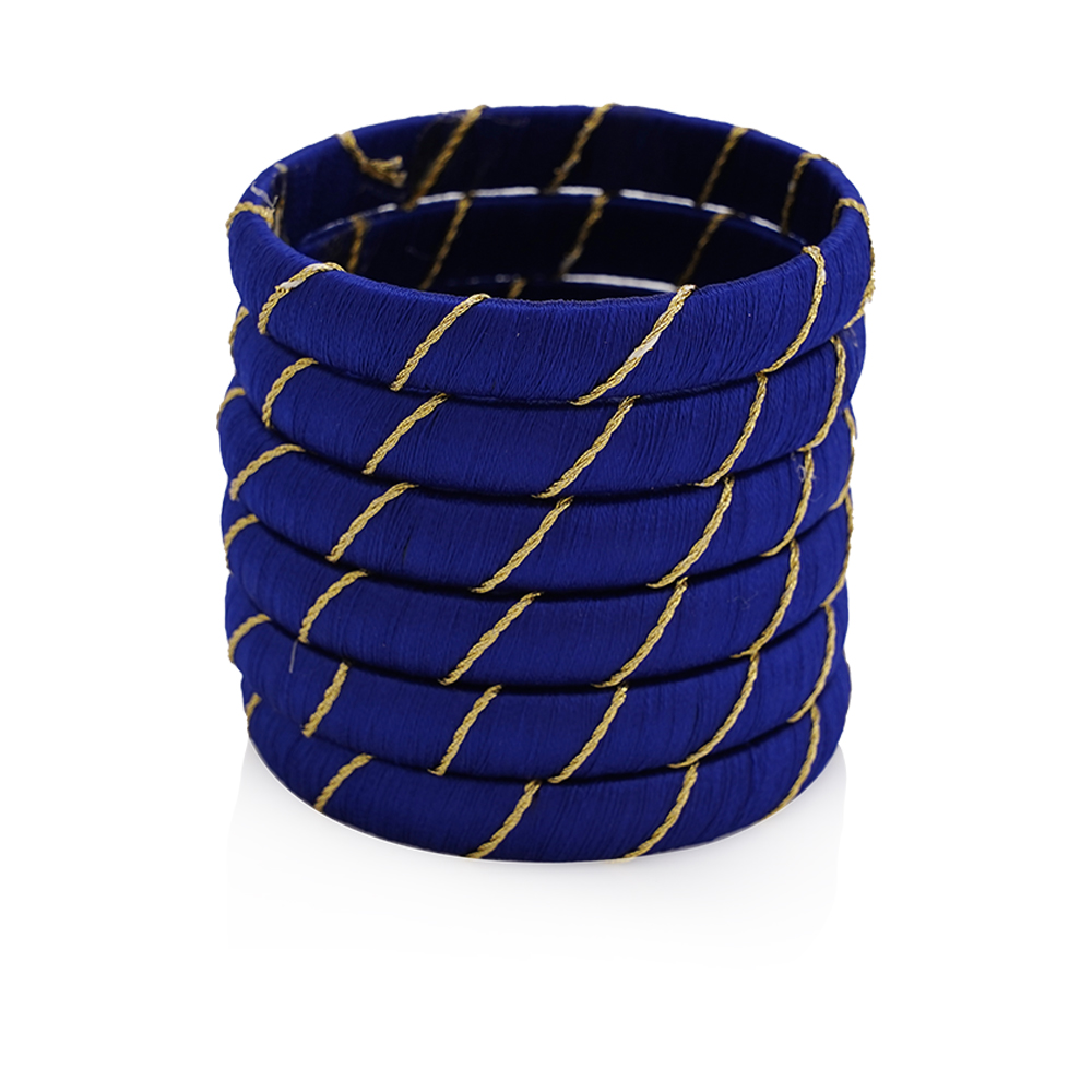 Gold String Bangles Set Of 6pcs - Royal Blue 