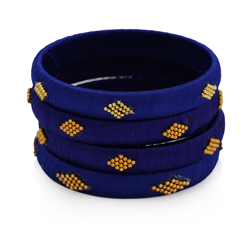 Triangles Decorated Bangles Set Of 4 Pcs - Royal Blue