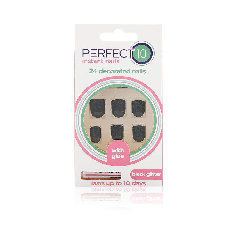 Artificial Nails - Black Glitter - 4022375